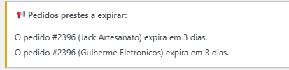 Aviso pedidos prestes a expirar